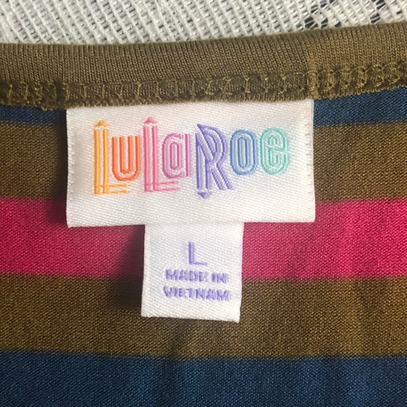 DRESS - NWT Women's LuLa Roe Multicolored Striped "Julia" T-Shirt Dress. Size L - Picture 9 of 13
